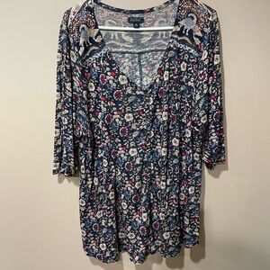 Lucky Brand Women's Floral Blouse - Navy and Pink
